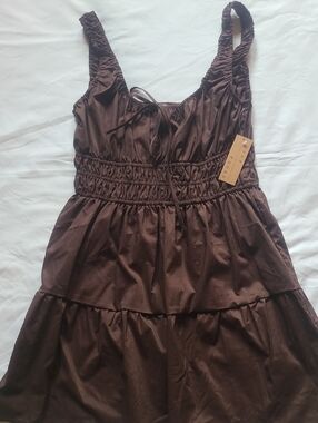 Just Found Tiered Smocked Summer Dress Brown, Medium